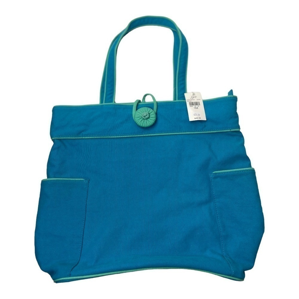 NWT J. Jill Blue Canvas Tote Beach Bag